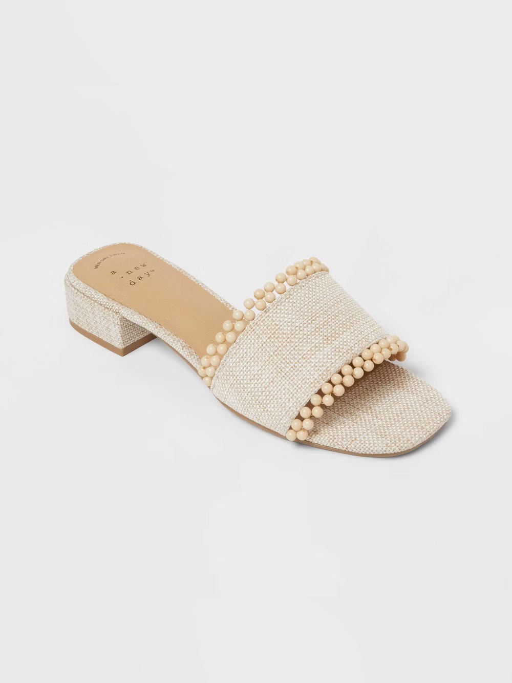 Natural Beige Linen Lottie Sandals, Block Kitten Heel, A New Day, Sz 6 US NWT